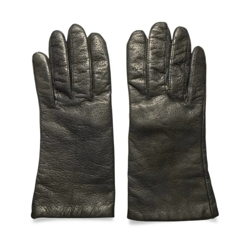 Hanes Her Way Ladies Medium Genuine Leather Gloves Black Made In India Lined